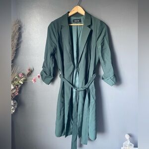 Fabrik Green Belted Trench Coat Lightweight Duster Jacket Size Small